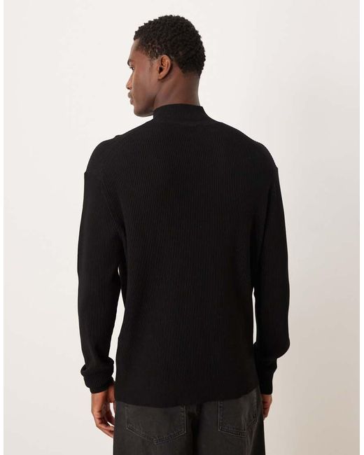 Mango Black Classic Ribbed High Neck Jumper for men