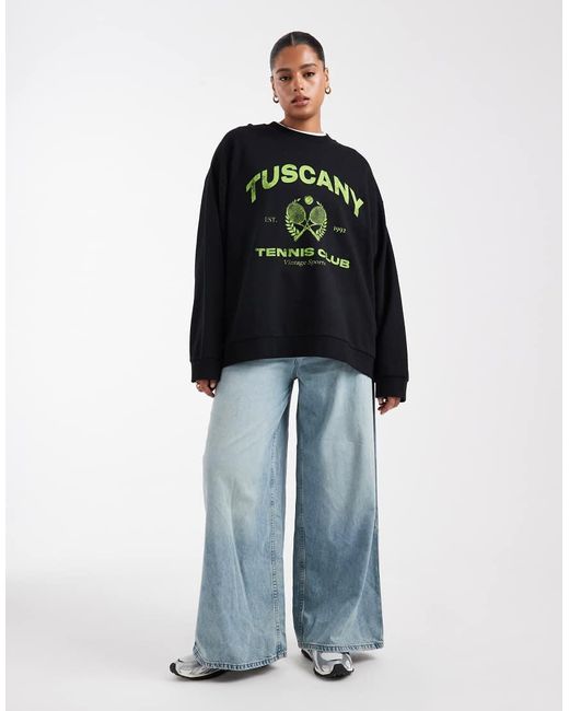 ASOS Black Asos Design Curve Oversized Sweatshirt With Tuscany Graphic