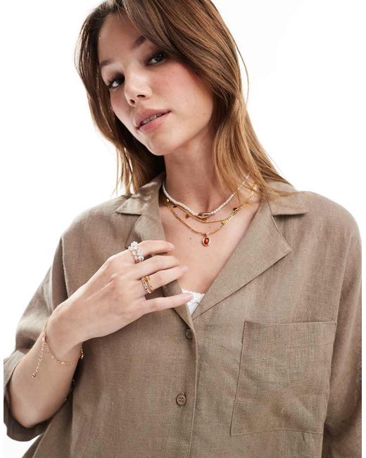 ONLY Brown Linen Mix Oversized Shirt Co-Ord
