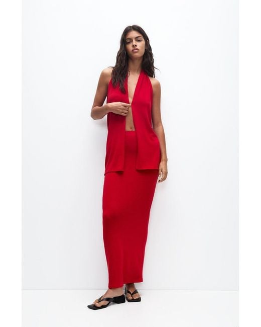 Pull&Bear Red Knitted Maxi Skirt Co-ord
