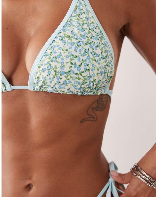 Peek & Beau Blue Triangle Bikini Top With Contrast Binding