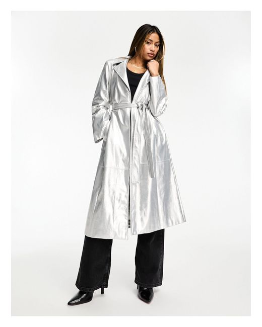 Jayley Metallic Trench Coat in White Lyst UK