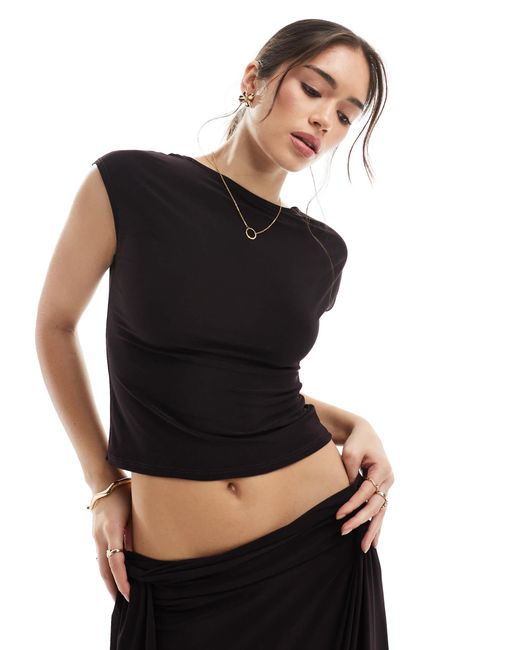 ASOS Black Co-ord Twist Back Drape Top