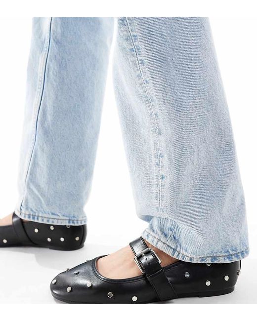 Asos Design Wide Fit Blue Lou Studded Mary Jane Ballet