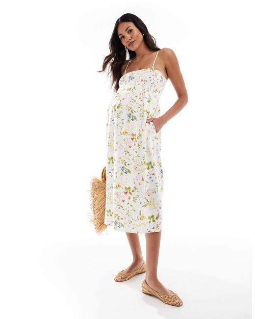 Vero Moda Natural – easy – gesmoktes, knöchellanges umstands-trägerkleid
