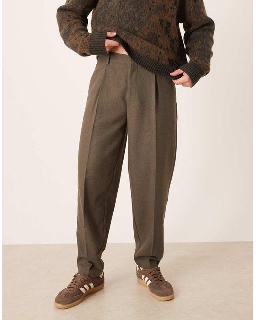 ASOS Brown Smart Pleated Oversized Tapered Trousers for men
