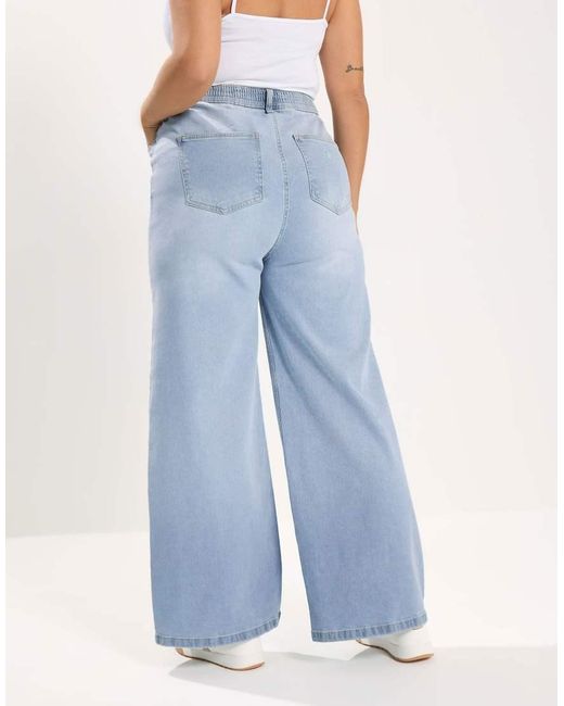 Yours Clothing Blue Wide Leg Puddle Jeans