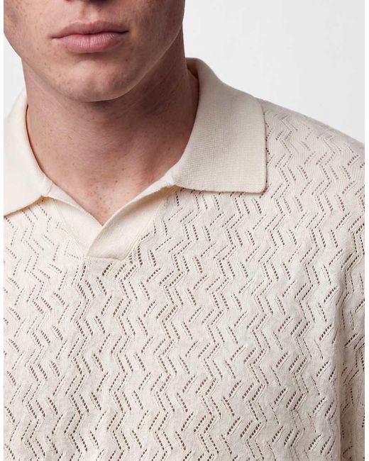 Jack & Jones White Split Neck Polo Crochet Knit for men