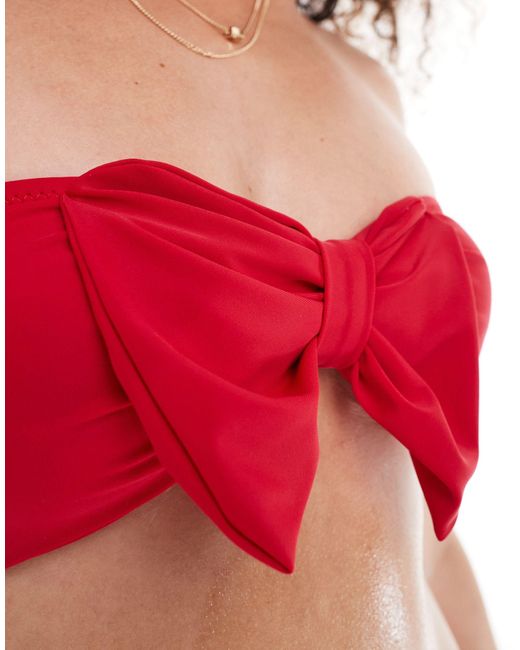 Miss Selfridge Red Bow Front Bandeau Bikini Top