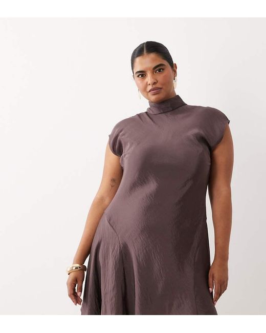 ASOS Brown Asos Design Curve High Neck Mini Dress With Hanky Hem