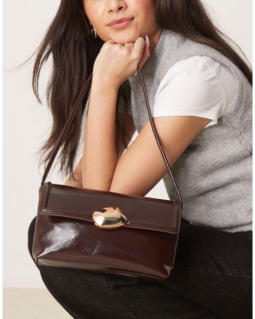 ASOS Brown Molten Hardware Closure Shoulder Bag