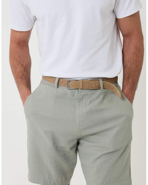 Threadbare Gray Linen Blend Shorts With Belt for men