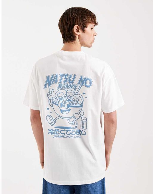 Threadbare White Ramen Back Graphic Print Oversized T-shirt for men