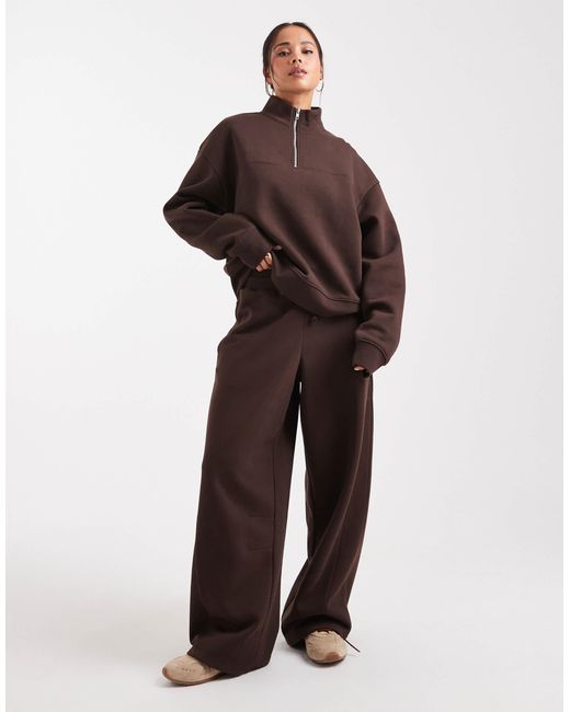 ASOS Brown Half Zip Brushback Sweatshirt
