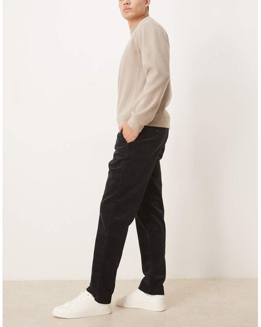 Mango Black Slim Fit Cord Trousers for men