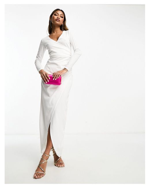 AX Paris White Slinky Long Sleeve Wrap Maxi Dress
