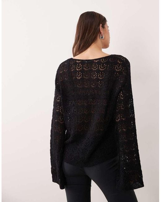 Miss Selfridge Black Crochet Boho Tie Front Festival Cardigan