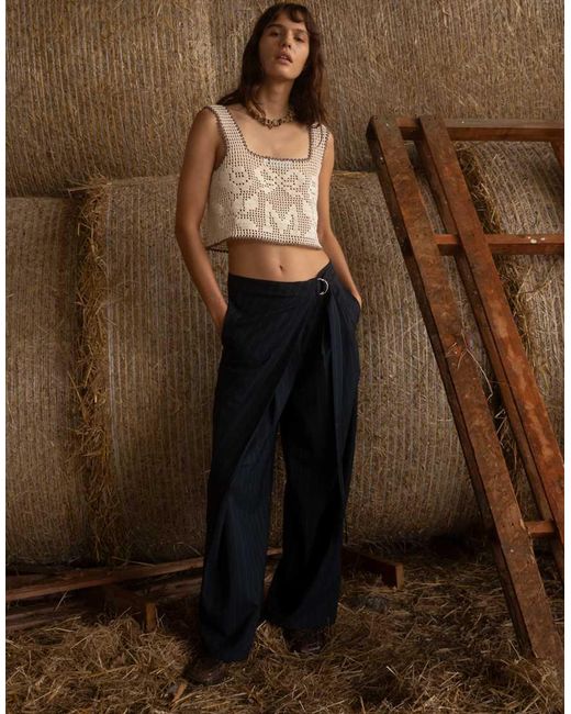 Muse Assembly White Low Rise baggy Pants With Skirt Overlay