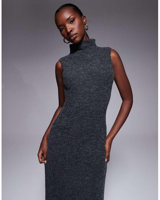 ASOS Blue Ribbed High Neck Asymmetric Hem Maxi Dress