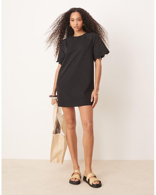 ASOS Black Crochet Lace Sleeve T-shirt Mini Dress