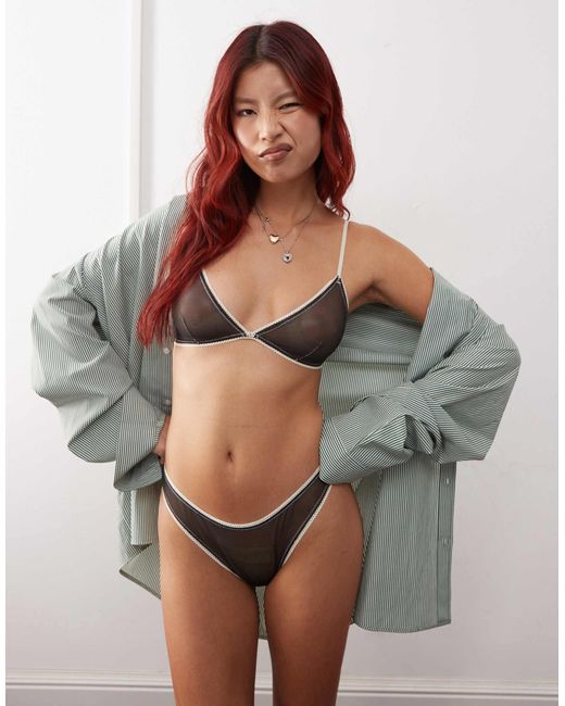 Monki Black Mix And Match Soft Mesh Triangle Bra