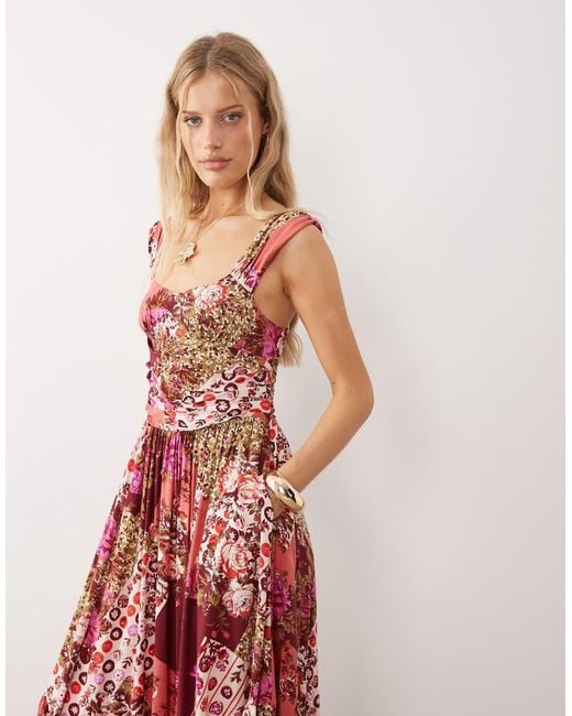 Free People Red Corset Style Drop Waist Maxi Dress