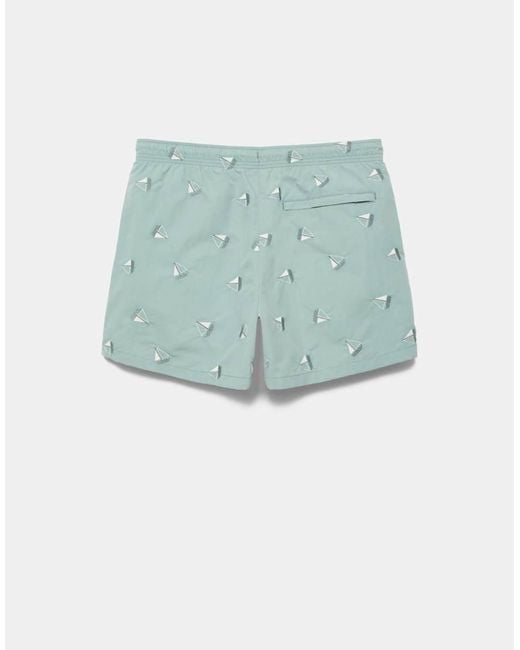 Pull&Bear Green Embroidered Board Shorts for men