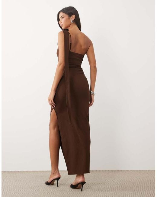 TFNC London Natural Bengaline One Shoulder Draped Maxi Dress