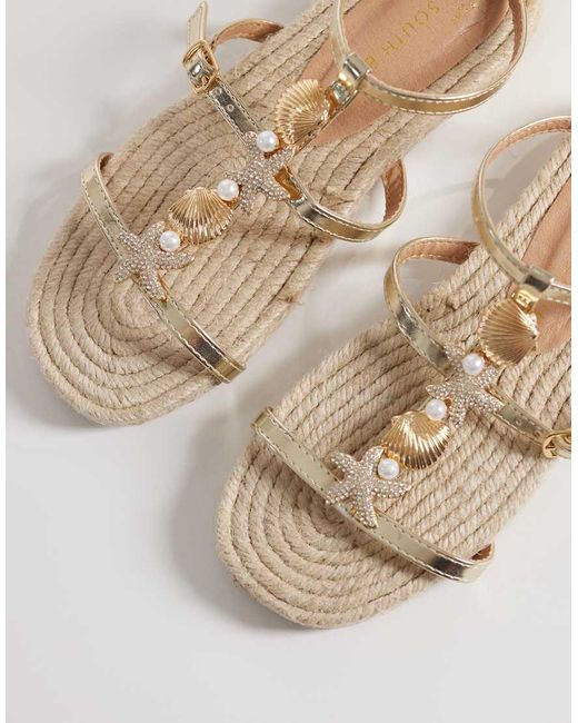 South Beach Metallic Starfish Flat Sandals