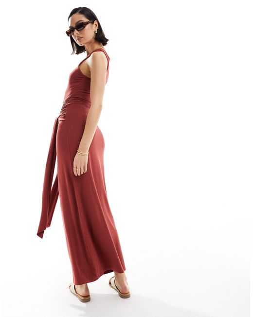 ASOS Red Maxi Dress With Drape Tie Front