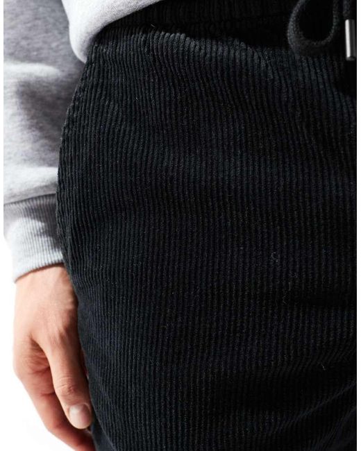 Only & Sons Black Tapered Corduroy Drawstring Trousers for men