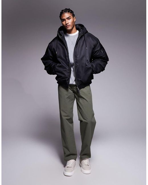 ASOS Black Oversized Bomber Jacket for men