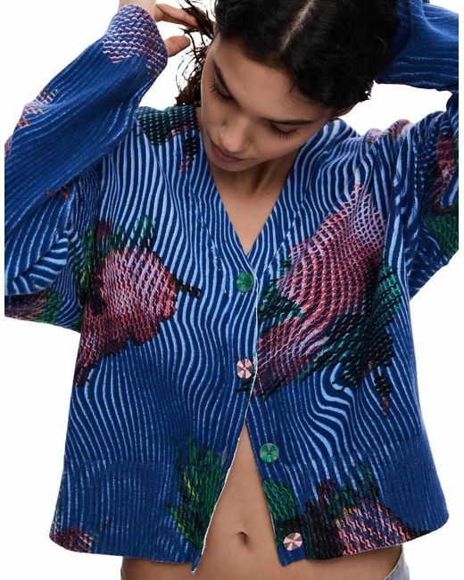 Desigual Blue Floral Cardigan Sweater