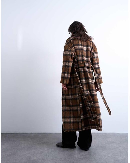 Abrigo De Vestir Marrón A Cuadros De Tejido Cepillado De TOPSHOP de color Multicolor