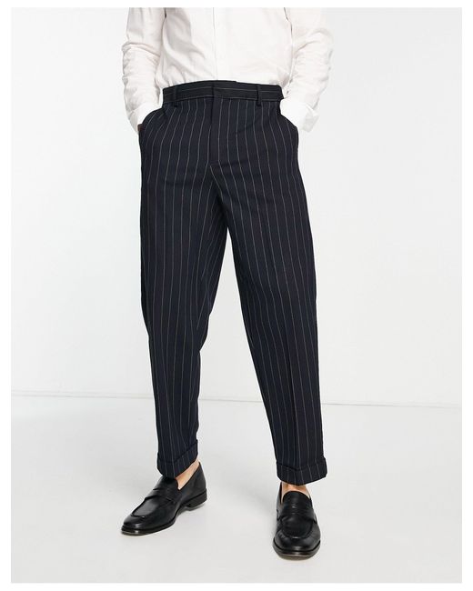 River Island Pleated Smart Pants in Navy (Blue) for Men | Lyst