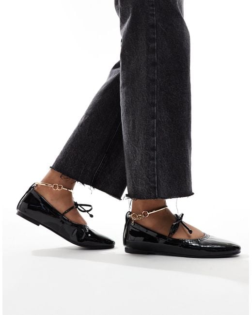 SIMMI Black Simmi London Abbie Bow Ballet Flats With Ruch Detail And Removable Anklet