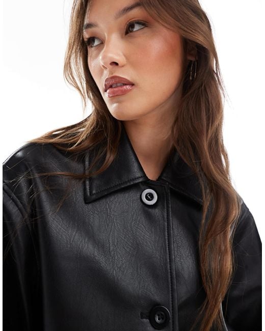ASOS Black Leather Look Harrington Jacket