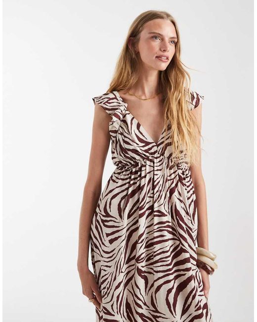 Vero Moda White Ruffle Shoulder V Neck Maxi Dress