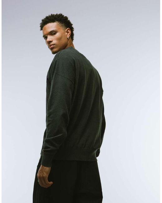 Polo Gris Carbón Jaspeado Holgado De Manga Larga Con Muesca En El Cuello De Punto De ASOS de hombre de color Black