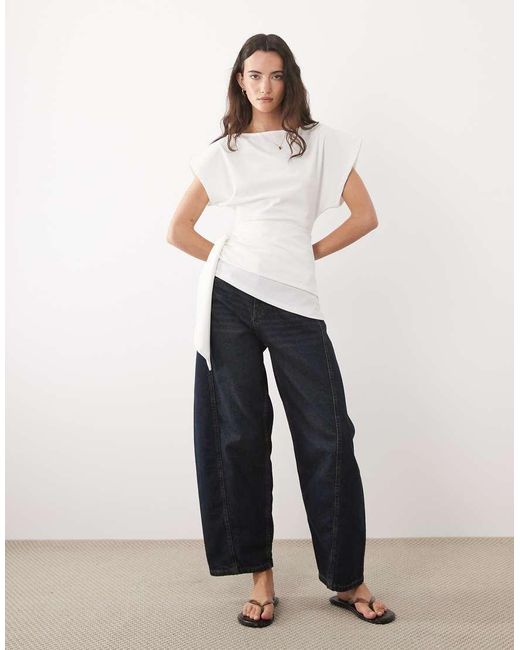 ASOS White Slash Neck Wrap Waist Top