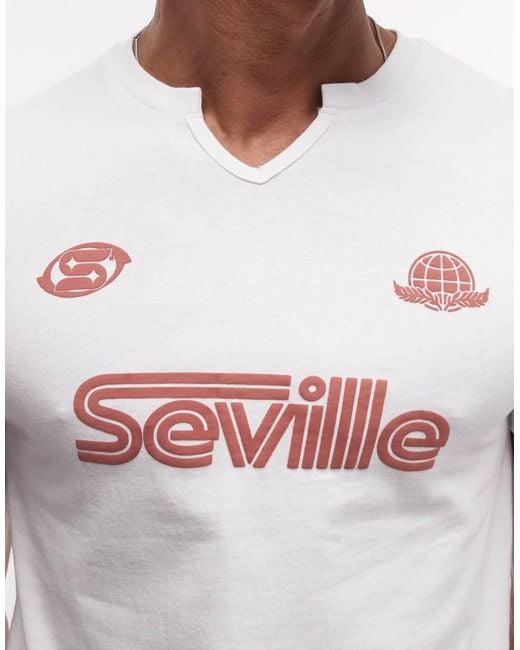 ASOS White Slim T-Shirt With Puff Print Football Graphic for men
