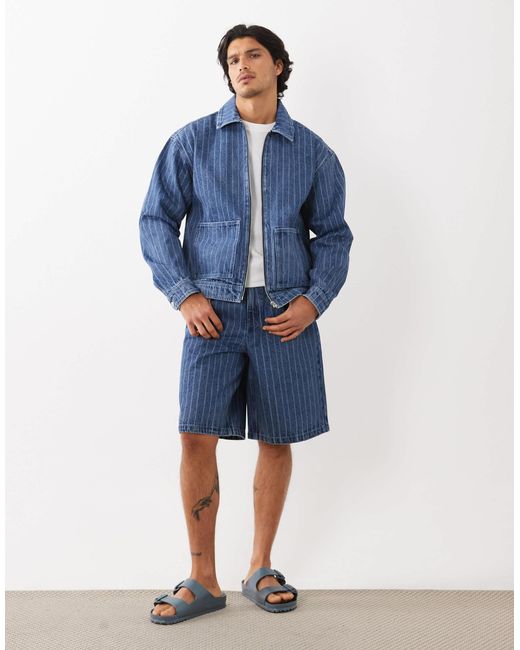 ASOS Blue Striped Denim Jacket for men