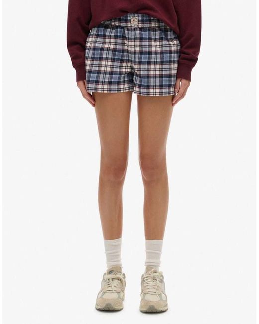 Superdry Red Cotton Check Elastic Shorts