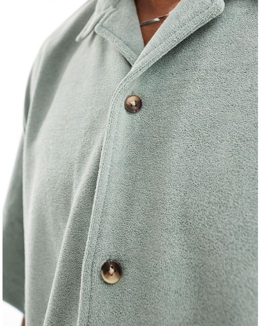 ASOS Gray Short Sleeve Oversized Revere Towelling Shirt for men