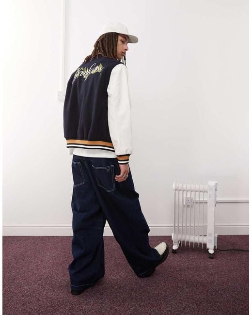 KTZ White Ny Yankees Floral Contrast Embroidered Varsity Jacket for men