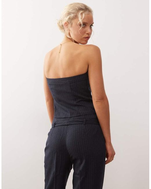 Collusion Blue Tailored Pinstriped Buckle Top