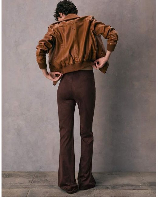 Stradivarius Brown Faux Suede Flared Trousers