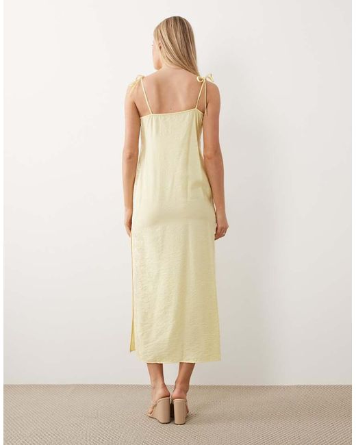 ASOS Natural Cami Square Neck Crinkle Satin Lace Detail Maxi Dress