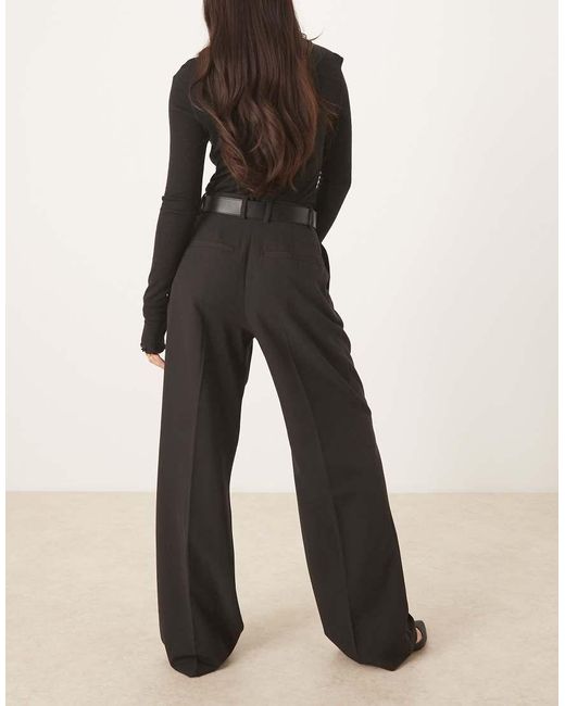 ASOS Black Tailored Belted Wide Leg Trousers With Pleat Detail