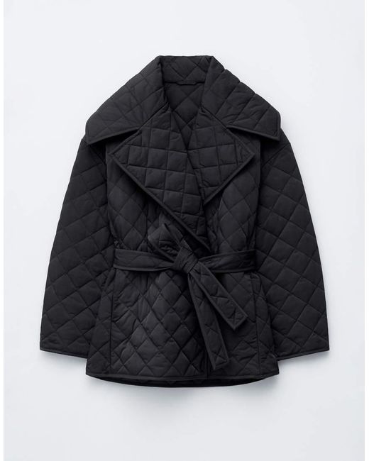 & Other Stories Blue Quilted Belted Long Line Jacket